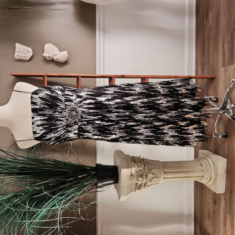 Marsoni black with silver sequins formal midi dress